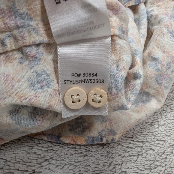 Faherty Shirt Mens M Blue Pink Floral Breeze SS Hemp Blend Tropic Shore Button - Picture 8 of 9